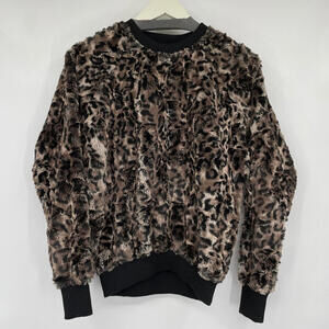 Women's Spirit Hoods Cheetah Ultra Soft Faux Fur Brown Tan Black Sweater XS